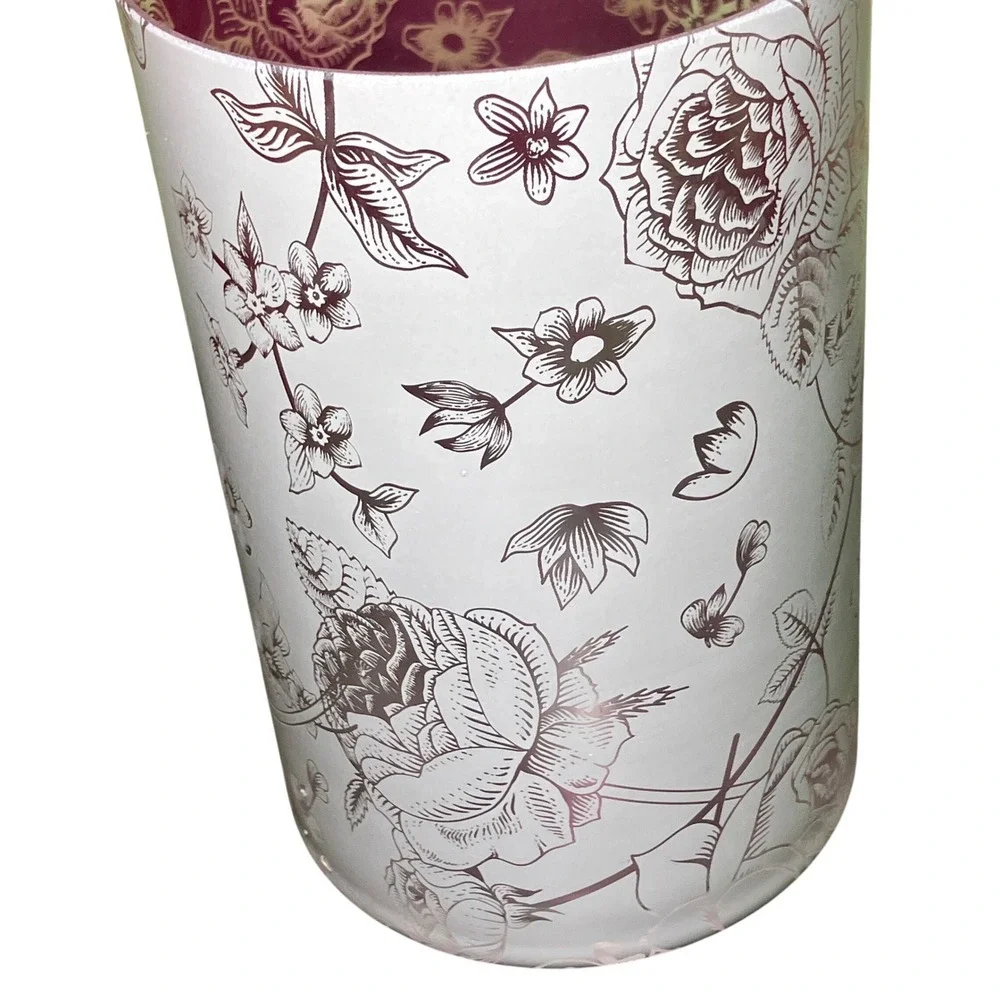 Floral Cylinder Glass Vase Home Decor OS Purple  Etched Rose